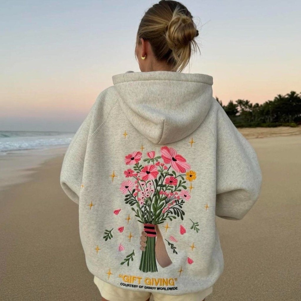 Gray Hoodie with Floral Design